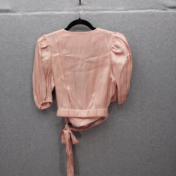 Miss Lola  Wrap Blouse With Puff Sleeves & Tie Waist Medium - Picture 3 of 3